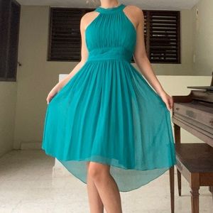 Max & Cleo teal halter evening dress